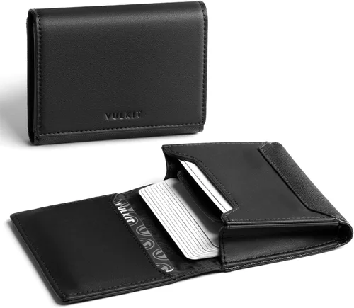 Vista 8 de VULKIT Tarjetero de cuero de primera calidad con bloqueo RFID con ventana de identificación, cierre magnético con capacidad para hasta 40 tarjetas