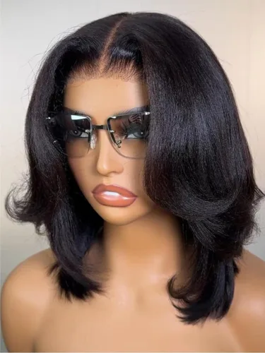 Vista 35 de UNICE Bye Bye Knots - Peluca de encaje precortada Yaki de 7 x 5, cabello humano castaño degradado, sin pegamento, previamente despuntada, nudos