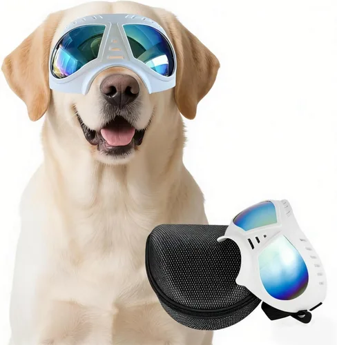 Vista 12 de Namsan Gafas de sol grandes para perros con bozal de canasta, transpirables, protección de cara completa, gafas de sol para perros con cubierta