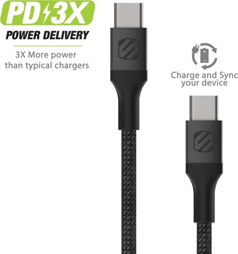 Vista 2 de Scosche CCB1-SP Strikeline Premium USB-C a USB-C Cable trenzado de carga y sincronización de 1 pie, color negro