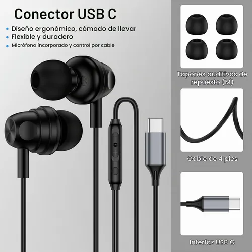 Vista 5 de Auriculares USB C con cable para iPhone 17e 17 Pro Max 17 Air 16 16e 15 Tipo C Auriculares con cable Auriculares