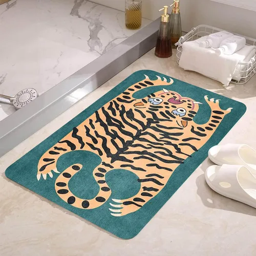 Vista 37 de Alfombra vintage de estilo bohemio con diseño de tigre para puerta de baño, 2 x 3 pies, alfombra pequeña para dormitorio, lavable, tapete de tigre