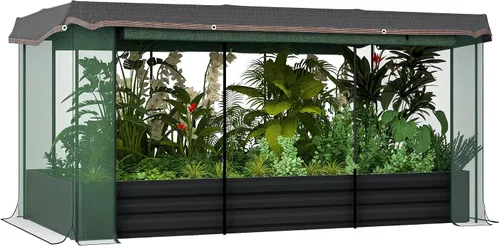 Vista 14 de Outsunny - Macetero de jardín elevado con enrejado arqueado para plantas trepadoras de enredadera, flores colgantes, macetero de madera