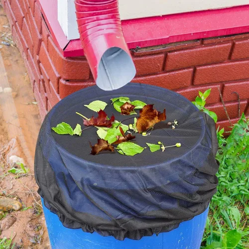 Vista 5 de Cubierta de malla para barriles de lluvia con cordón, protector de tanque de cubos de recolección de agua, cubierta de cubos de recolección de agua