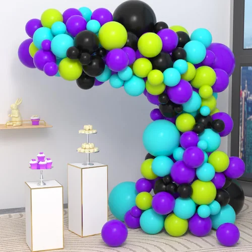 Vista 11 de Kit de arco de globos azul, amarillo y blanco, guirnalda de globos azul claro, verde azulado y amarillo blanco, globos azules y amarillos