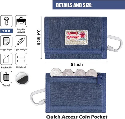 Vista 5 de Rough Enough - Carteras para niños y adolescentes en lona clásica, regalos para adolescentes, Azul (Denim)