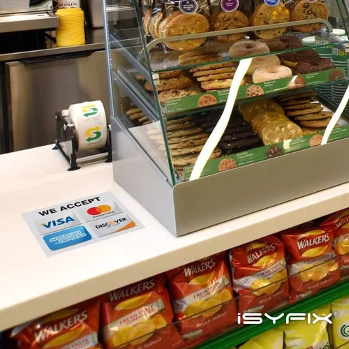 Vista 7 de iSYFIX Calcomanías adhesivas para tarjetas de crédito, 4 unidades de 7 x 6 pulgadas, aceptamos Visa, MasterCard, Amex & Discover, vinilo