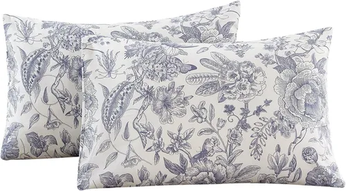 Vista 11 de ECOCOTT Juego de 2 fundas de almohada florales de tamaño estándar, 100% algodón lavado con cierre de sobre, fundas de almohada estampadas de flores