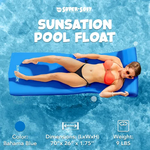 Vista 2 de TRC Recreation Sunsation Thick Foam Pool Float Lounger w/Headrest for Lounging & Sunbathing in Swimming Pools, Beaches & Lakes