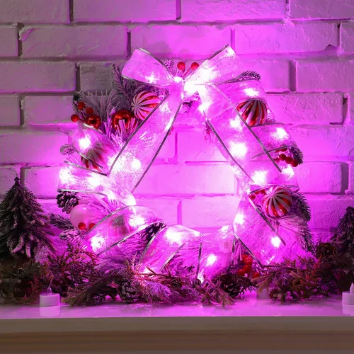 Vista 3 de Luces de cinta de Navidad 16.4 pies, cinta de árbol de Navidad con brillo, luces de cadena operadas a batería para interiores/exteriores