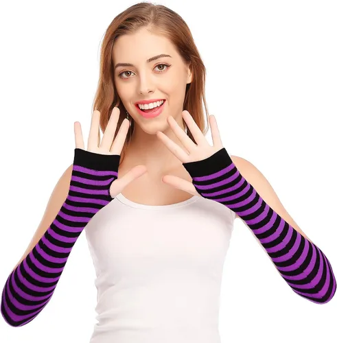 Vista 13 de Guantes de manga larga sin dedos, para abrigar los brazos, estilo punk, gótico, rock Negro azul