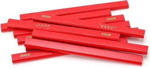 Vista 7 de 10 lápices de carpintero rojos, 6.693 in, octogonal plano, lápices de construcción dura, lápiz de plomo de madera, carpintero plano de madera