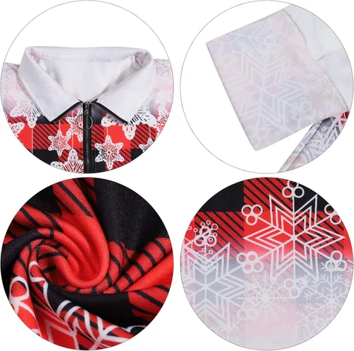 Vista 7 de BANGELY Sudaderas de Navidad a cuadros para mujer, con cremallera, solapa, túnica de manga larga para Navidad