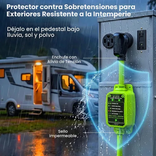 Vista 5 de GEARit Protector contra sobretensiones RV de 30 amperios con analizador