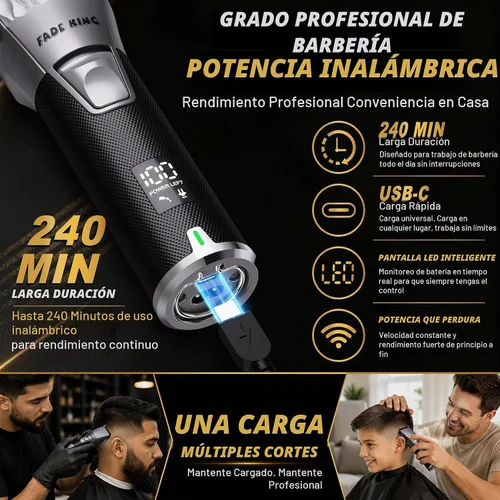 Vista 4 de FADEKING Cortadora de pelo profesional para hombres, kit de aseo 3 en 1