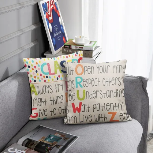 Vista 4 de Juego de 2 fundas de almohada de lino para aula, fundas de almohada decorativas de educación ABC, fundas de almohada decorativas para decoración
