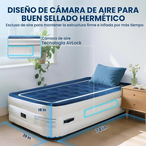 Vista 4 de KINGJERRY Colchón de aire doble con bomba integrada y 4 asas portátiles, colchón inflable elevado de 18 pulgadas para invitados, cama de aire