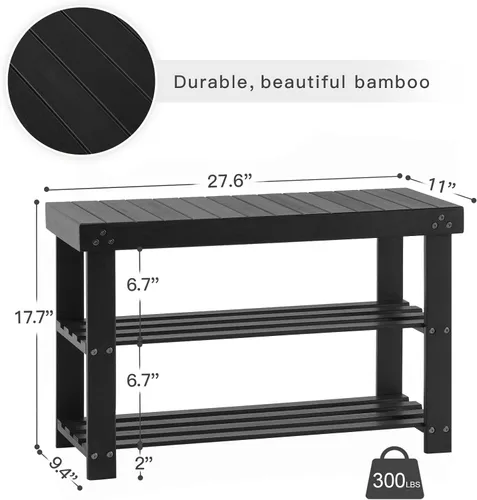 Vista 3 de Apicizon Banco de Zapatos de Bambú para Entrada, Banco Organizador de Zapatos de 3 Niveles para Puerta Principal, Pequeño Organizador de Zapatos