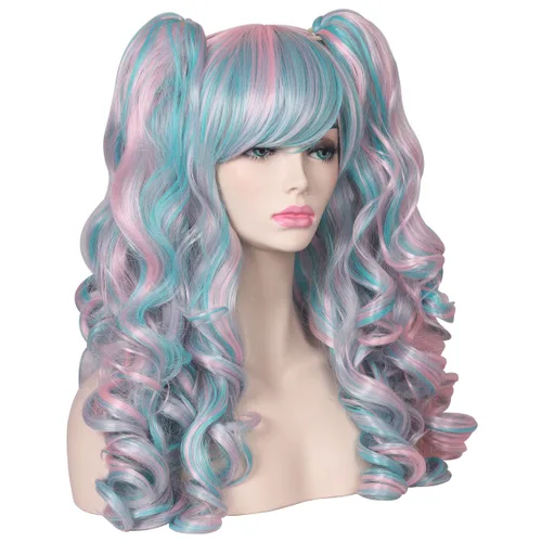 Vista 6 de ColorGround - Peluca larga rizada para cosplay con 2 coletas, talla única
