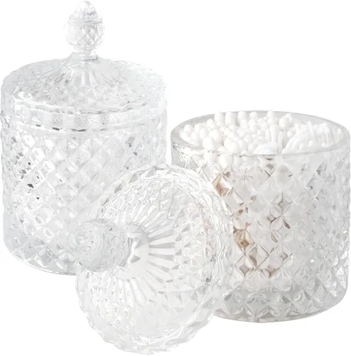 Vista 17 de Paquete de 2 Portacotonetes Frascos de Boticario de Vidrio Grueso con Tapa para Decoración de Baño Organizador de Almacenamiento para Hisopos