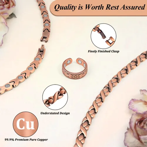 Vista 9 de Vicmag Juego de 4 anillos magnéticos de cobre para mujeres y hombres, joyería magnética para bienestar y alivio de tensión del cuello, 99.9% cobre
