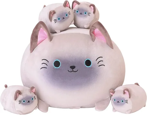 Vista 9 de SQEQE Gato Unicornio de Peluche Mamá Gato Unicornio con 4 Lindos Gatitos Bebé - Regalos de Cumpleaños de Peluche para Niños y Niñas Caticornio