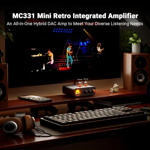 Vista 2 de Fosi Audio MC331 Amplificador integrado con tubo y DAC, amplificador de potencia estéreo de 2 canales para audio doméstico para altavoces
