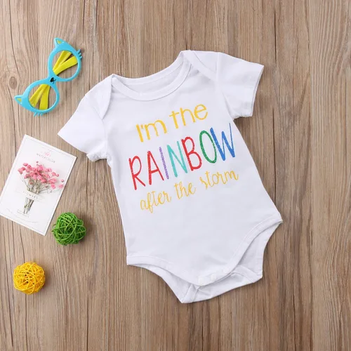 Vista 3 de Bebé Niños Niñas Ropa Mono Soy Rainbow Print Lindo Manga Corta Algodón Mameluco