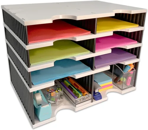 Vista 10 de Ultimate Office Organizador de bandeja de cartas de escritorio con base de almacenamiento elevadora, unidad de 4 compartimentos