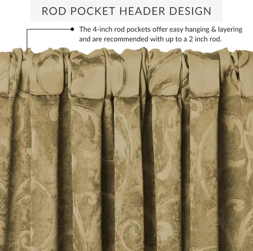 Vista 2 de Elrene Home Fashions Cenefa Opaca Jacquard Scroll Mia, 52" x 19" (1 Cenefa), Dorado