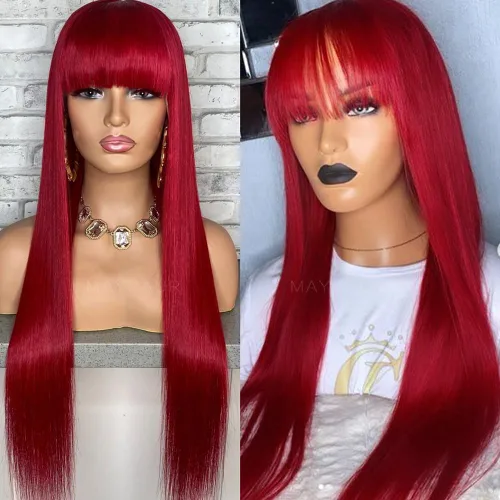 Vista 11 de Maycaur Pelucas de cabello sintético de color rubio con flequillo completo #613, color largo y liso, resistente al calor, pelucas sin encaje