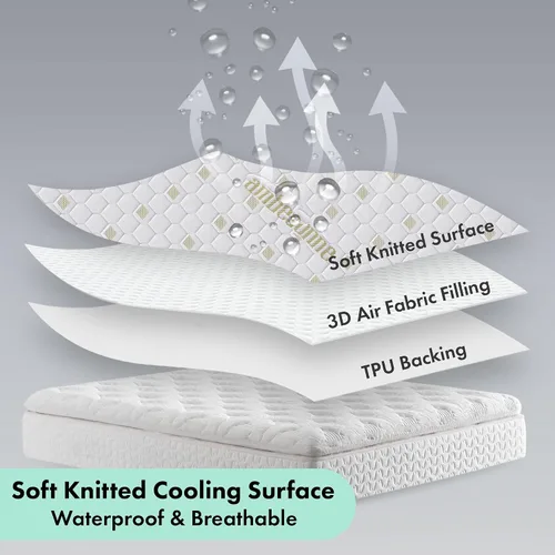Vista 8 de Ambesonne Protector de colchón ajustable antideslizante 100% impermeable, cubierta de tela de aire 3D, almohadilla de cama, textura suave