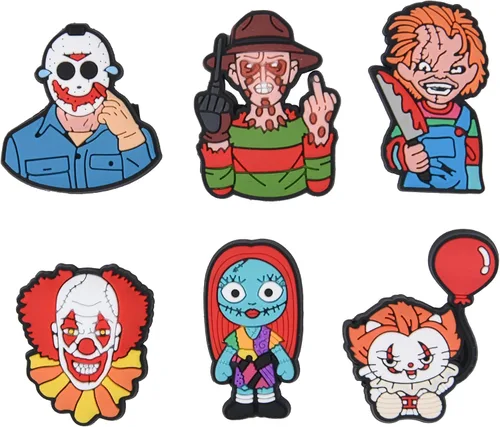 Vista 3 de XQNB Dijes de PVC para zapatos, película de terror, accesorios de decoración de zapatos de Halloween, accesorios para niños, niñas, niños y adultos