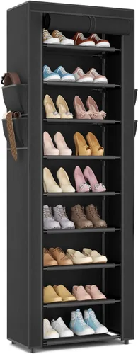 Vista 12 de LANTEFUL Zapatero con cubiertas, organizador de zapatos de 5 niveles de gran capacidad, estante para zapatos, 20-24 pares, ahorro de espacio, Negro