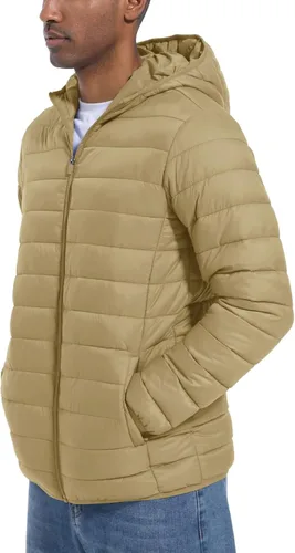 Vista 2 de MAGCOMSEN Chaqueta acolchada ligera con capucha para hombre, con cremallera completa, resistente al agua, acolchada, con forro