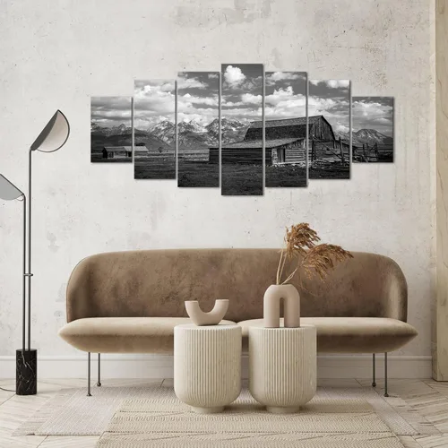 Vista 3 de LevvArts 7 piezas de arte de pared de granero en blanco y negro Moulton Barn impresiones de imágenes de paisaje Wyoming para decoración del hogar