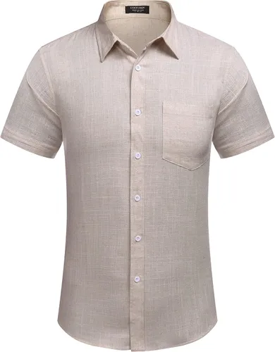 Vista 2 de COOFANDY Men's Linen Shirts Casual Button Down Short Sleeve Summer Beach Dress Shirt