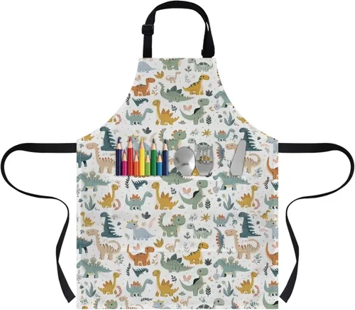 Vista 11 de Cozeyat Delantales de cocina para niños y niñas, delantales de pintura con bolsillos, delantales ligeros con correa ajustable