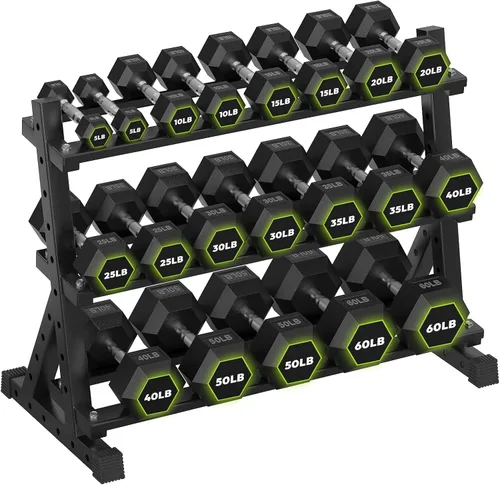 Vista 11 de HANDBODE Dumbbell Set with Rack, Rubber Coated Fixed Dumbbells 360-790 lbs Heavy Duty Hexagonal Weights, Non-Roll Hexagon Shape for Stability