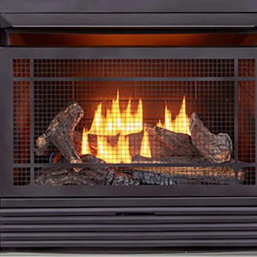Vista 3 de Duluth Forge Chimenea de gas sin ventilación de combustible dual con repisa - 26,000 BTU, control T-Stat, acabado blanco antiguo - Modelo #