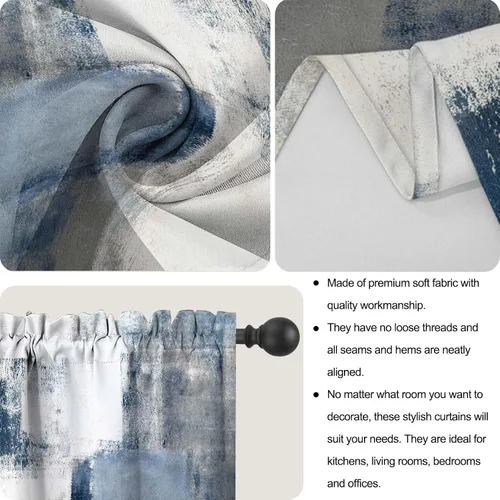 Vista 5 de Blue & Swag - Juego de 3 cortinas para ventana de cocina, cenefa de arte abstracto gris con bolsillo para barra para cocinas modernas