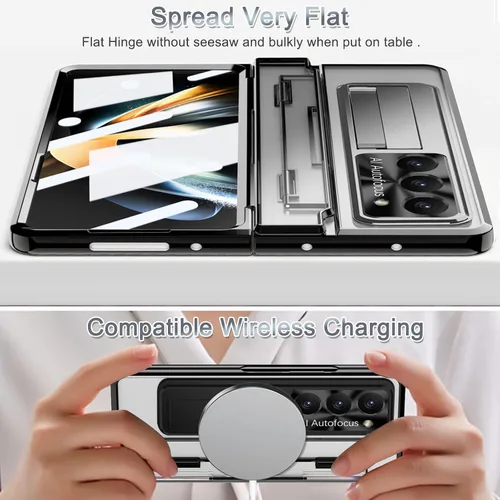Vista 6 de NINKI Funda compatible con Samsung Galaxy Z Fold 5 5G con S Pen y protección de bisagra, cubierta transparente chapada de lujo transparente con Negro