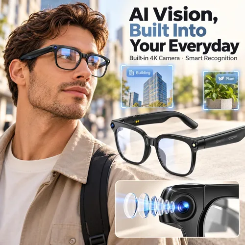 Vista 4 de GenXenon Gafas inteligentes AI con cámara, video 4K y traducción en tiempo Gafas de cámara negra