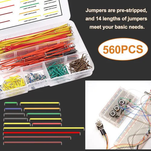 Vista 2 de Juego de 560 piezas de placa de circuito PCB, 14 cables de puente con tabla de pan y pinzas, adecuado para experimentos eléctricos de bricolaje