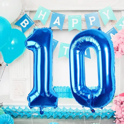 Vista 7 de Globos de 40 pulgadas, color azul, número 1, globos grandes de papel de aluminio de helio para decoraciones de fiesta de cumpleaños, bodas