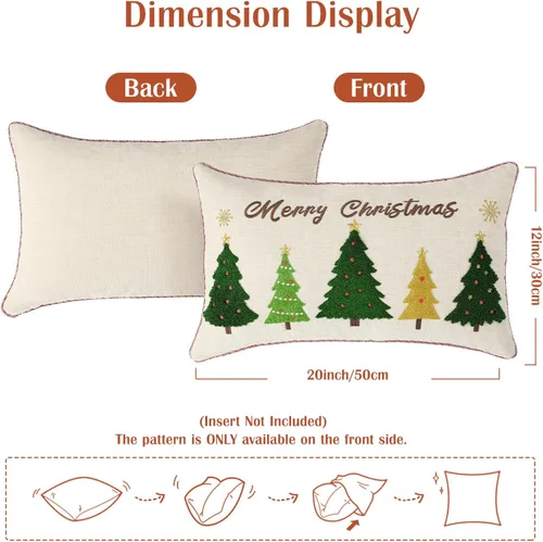 Vista 5 de Lewondr - Funda de almohada de Navidad bordada, 12 x 20 pulgadas, 1 unidad Funda de almohada decorativa, funda de cojín, decoración navideña