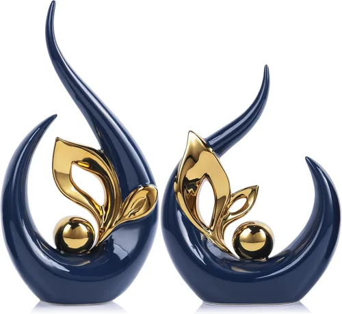 Vista 7 de Esculturas abstractas de oro negro de 9.4 pulgadas de alto, decoración del hogar, estatua de arte de cerámica genial para poner en estantes