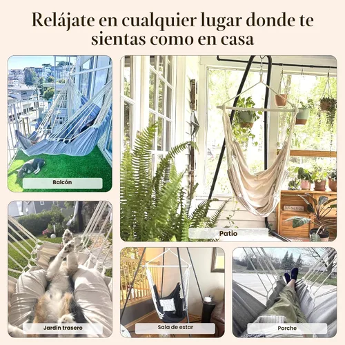 Vista 8 de Silla colgante hamaca columpio con reposapiés - Hamaca XL Beige