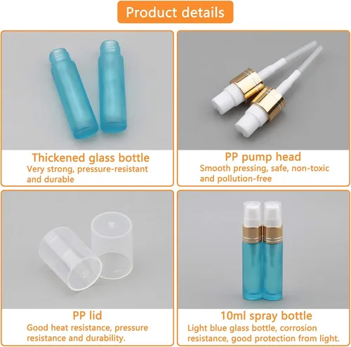Vista 4 de Ellbest Botella de spray de vidrio recargable de 0.3 fl oz con 5 cuentagotas y 10 embudos, botella de perfume de vidrio pequeña Refillable &