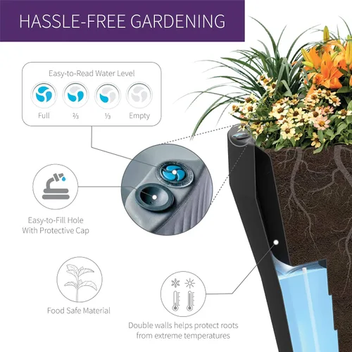 Vista 5 de Crescent Garden Rim TruDrop - Maceta de riego automático, 18 pulgadas (blanco alpino)